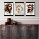 Kit 3 Quadros Aquarelas Face De Jesus - Pai Nosso 24x18cm - com vidro