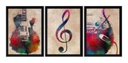 Kit 3 Quadros Arte Musica Guitarra Decoração Sala