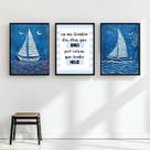 Kit 3 Quadros Arte Nautica Azul - Cristão 24x18cm - com vidro