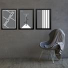 Kit 3 Quadros Artes Bauhaus Cinza e Branco - Bicicleta 45x34cm