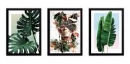 Kit 3 Quadros Artes Plantas Borboleta Flores Decoração
