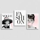 Kit 3 Quadros Audrey Fashion 24x18cm - com vidro