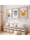 Kit 3 Quadros Aventura Mar Marinheiro Caranguejo Frase Sonho Quarto Infantil Bebê