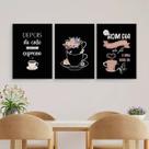 Kit 3 Quadros Bom Dia Com Fé E Café 24x18cm - com vidro