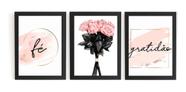 Kit 3 Quadros Buque De Flores Fé E Gratidão Presente Kit 3 Quadros Buque De Flores Fé E Gratidão Presente