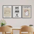 Kit 3 Quadros Cantinho Chá E Café 33x24cm - com vidro