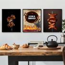 Kit 3 Quadros Cantinho Churrasco Fotografias Carnes 45x34cm - com vidro