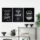Kit 3 Quadros Cantinho Do Café Tipografia Giz 24x18cm