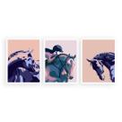 Kit 3 Quadros Cavalos Amazona 24x18cm - com vidro