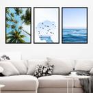 Kit 3 Quadros Coqueiros, Mulher e Mar 33x24cm - com vidro