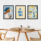 Kit 3 Quadros Cozinha Italiana La Dolce Vita - Cachorrinho 45x34cm - com vidro
