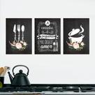 Kit 3 Quadros Cozinha Panela e Talheres 20x30cm Decorativo Cantinho Gourmet