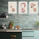 Kit 3 Quadros Cozinha Vintage- Flores 45x34cm