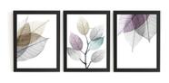Kit 3 Quadros Decoração Sofisticada Folhas Translucidas Kit 3 Quadros Decoração Sofisticada Folhas Translucidas