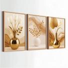 Kit 3 Quadros Decorativo 40x60 Moldura Grande Dourado Vaso Luxo