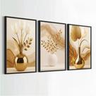 Kit 3 Quadros Decorativo 40x60 Moldura Grande Dourado Vaso Luxo Kit 3 Quadros Decorativo 40x60 Moldura Grande Dourado Vaso Luxo