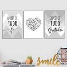 Kit 3 Quadros Decorativos Abstratos Formas Geométricas Fé e Gratidão 20x30cm