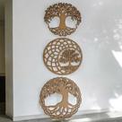 Kit 3 Quadros Decorativos Apliques de Parede Vazado Mandala Arvore da Vida Mdf 3mm