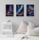 Kit 3 Quadros Decorativos Aurora Boreal 33x24cm - com vidro