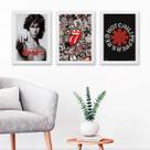 Kit 3 Quadros Decorativos Bandas De RockPosters 45x34cm - com vidro