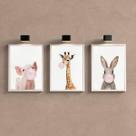 Kit 3 Quadros Decorativos Bichinhos Chicletes Rosa 34x23cm