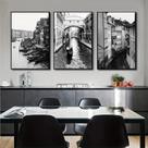 Kit 3 Quadros Decorativos Cidade Aquática de Veneza 20x30cm Preto Branco Parede de Escritório Sala