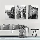 Kit 3 Quadros Decorativos Cidade Aquática de Veneza 30x45cm Preto Branco Parede de Escritório Sala