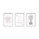 Kit 3 Quadros Decorativos Elefante Balão Rosa 24x34cm Kit 3 Quadros Decorativos Elefante Balão Rosa 24x34cm