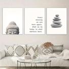 Kit 3 Quadros Decorativos Estátua Inspiradora de Buda Arte Tela Escrituras Parede Escritório Sala