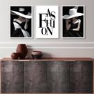 Kit 3 Quadros Decorativos Fashion Lady Preto E Branco 33x24cm - com vidro