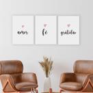 Kit 3 Quadros Decorativos Fé Amor Gratidão