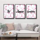 Kit 3 Quadros Decorativos Fé, Amor, Gratidão Geométrico 45x34cm