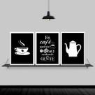 Kit 3 Quadros Decorativos Fé Café E Deus 45x34cm