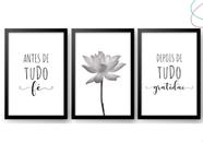 Kit 3 Quadros decorativos - Fé e Gratidão Flor de Lótus Kit 3 Quadros decorativos - Fé e Gratidão Flor de Lótus