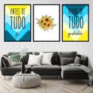 Kit 3 Quadros Decorativos Fé e Gratidão Girassol 45x34cm