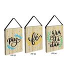 Kit 3 Quadros Decorativos Frases Fé, Gratidão e Paz com Alça - MDF 3mm