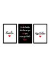 Kit 3 Quadros Decorativos Frases Motivacionais Família Gratidão