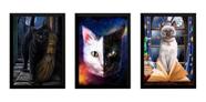 Kit 3 Quadros Decorativos Gatos Místicos Artes Molduradas