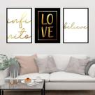 Kit 3 Quadros Decorativos Infinito Love Believe 34x23cm