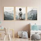 Kit 3 Quadros Decorativos Menino Montanha Aventura Quarto Decoração