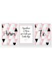 Kit 3 Quadros Decorativos Placas Sala Quarto Cozinha Decoração Casa Abstrato Amor Fé Rosa 20x30