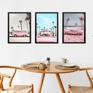 Kit 3 Quadros Decorativos Praia Rosa - Veículos 24x18cm - com vidro Kit 3 Quadros Decorativos Praia Rosa - Veículos 24x18cm - com vidro