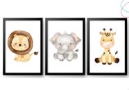 Kit 3 Quadros Decorativos - Safari Aquarela baby