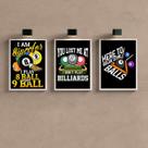 Kit 3 Quadros Decorativos Sinuca Bilhar 24x18cm - com vidro