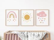 Kit 3 Quadros Decorativos Sol Arco Iris Nuvem Rosa Quarto Bebê Decoração Kit 3 Quadros Decorativos Sol Arco Iris Nuvem Rosa Quarto Bebê Decoração