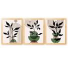 Kit 3 Quadros Decorativos Verde Folhagem Natureza Plantas Boho com Moldura Natural 40cm