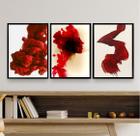 Kit 3 Quadros Decorativos Vermelhos- Abstrato Formas 24x18cm