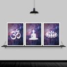 Kit 3 Quadros Decorativos Zen Buda Universo 33x24cm - com vidro