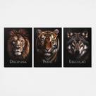 Kit 3 Quadros Disciplina Foco Execução Leão Tigre 28x40cm Kit 3 Quadros Disciplina Foco Execução Leão Tigre 28x40cm