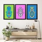 Kit 3 Quadros Esotéricos Olhos Gregos Hamsa 24x18cm - com vidro